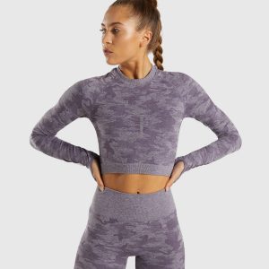 Nahtloses Yoga-Top für Damen mit langen Ärmeln – Camouflage