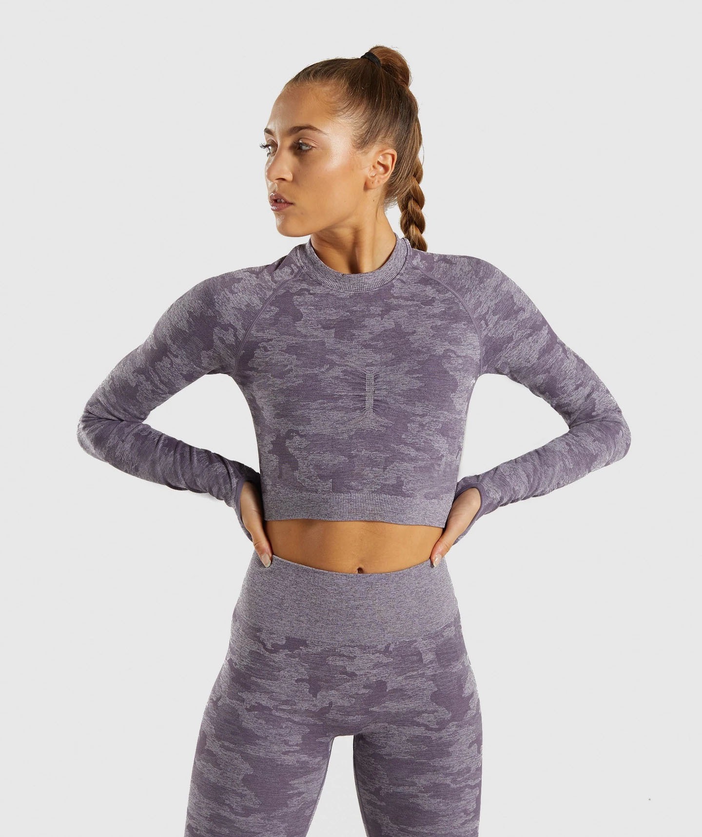 Nahtloses Yoga-Top für Damen mit langen Ärmeln – Camouflage