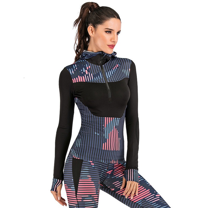 Bedrucktes Yoga-Top für Damen mit langen Ärmeln