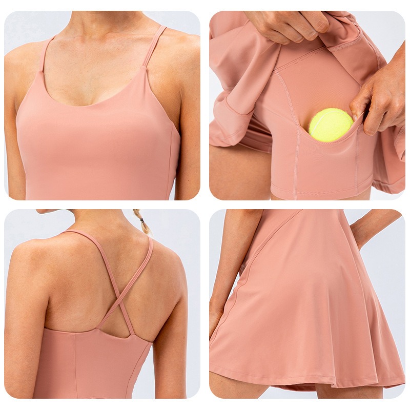 Tennis-Yoga-Kleid Damen 2-teilig – Sportkleid mit Shorts – Bild 2