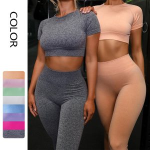 Nahtloses Yoga-Set für Damen – Kurzarm-Top & Leggings