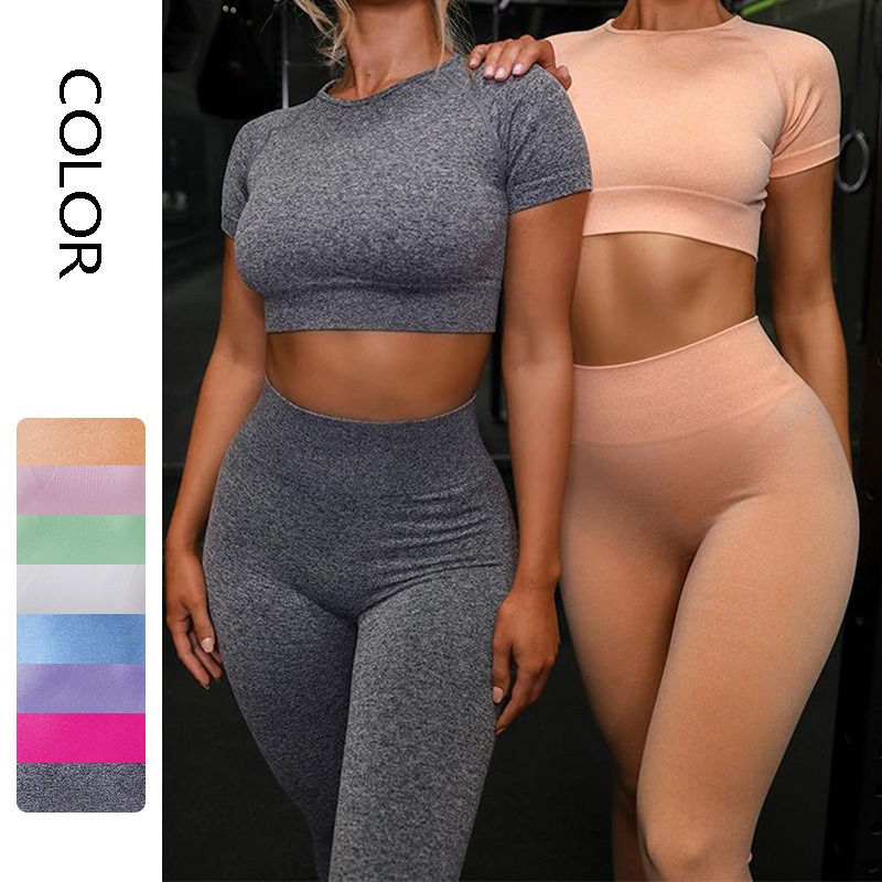 Nahtloses Yoga-Set für Damen – Kurzarm-Top & Leggings