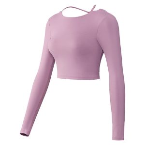 Yoga-Top Damen langarm mit offenem Rücken – Langarmshirt mit Träger-Detail