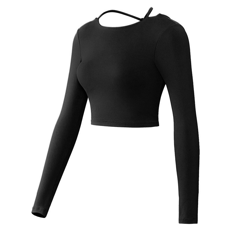 Yoga-Top Damen langarm mit offenem Rücken – Langarmshirt mit Träger-Detail – Bild 5