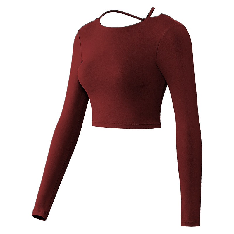 Yoga-Top Damen langarm mit offenem Rücken – Langarmshirt mit Träger-Detail – Bild 2