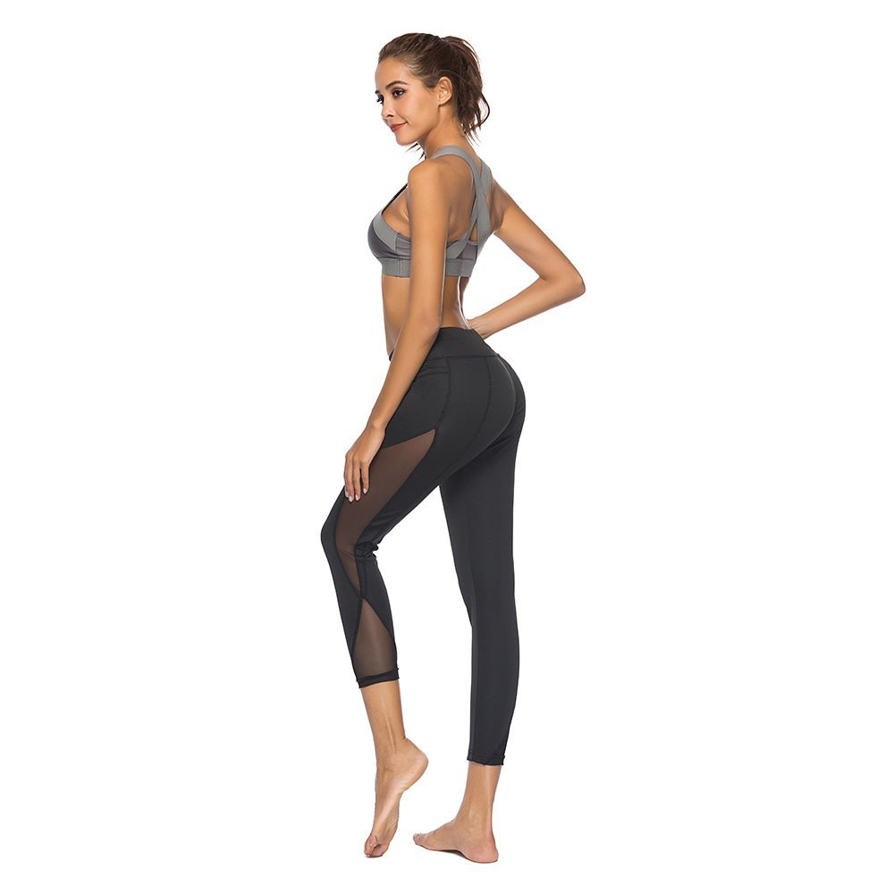 Yoga-Leggings Damen High Waist 7/8 - Leggings mit seitlichen Mesh-Einsätzen – Bild 2
