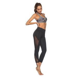 Yoga-Leggings Damen High Waist 7/8 - Leggings mit seitlichen Mesh-Einsätzen