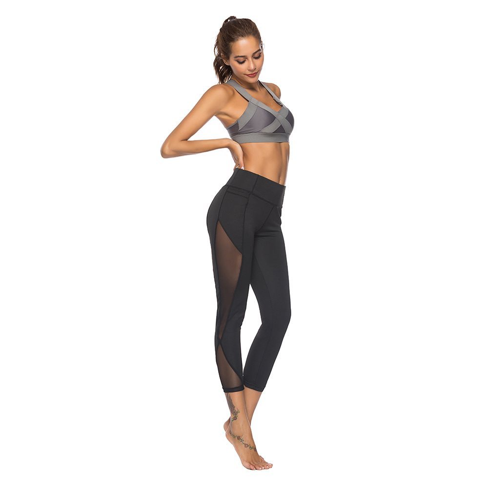 Yoga-Leggings Damen High Waist 7/8 - Leggings mit seitlichen Mesh-Einsätzen