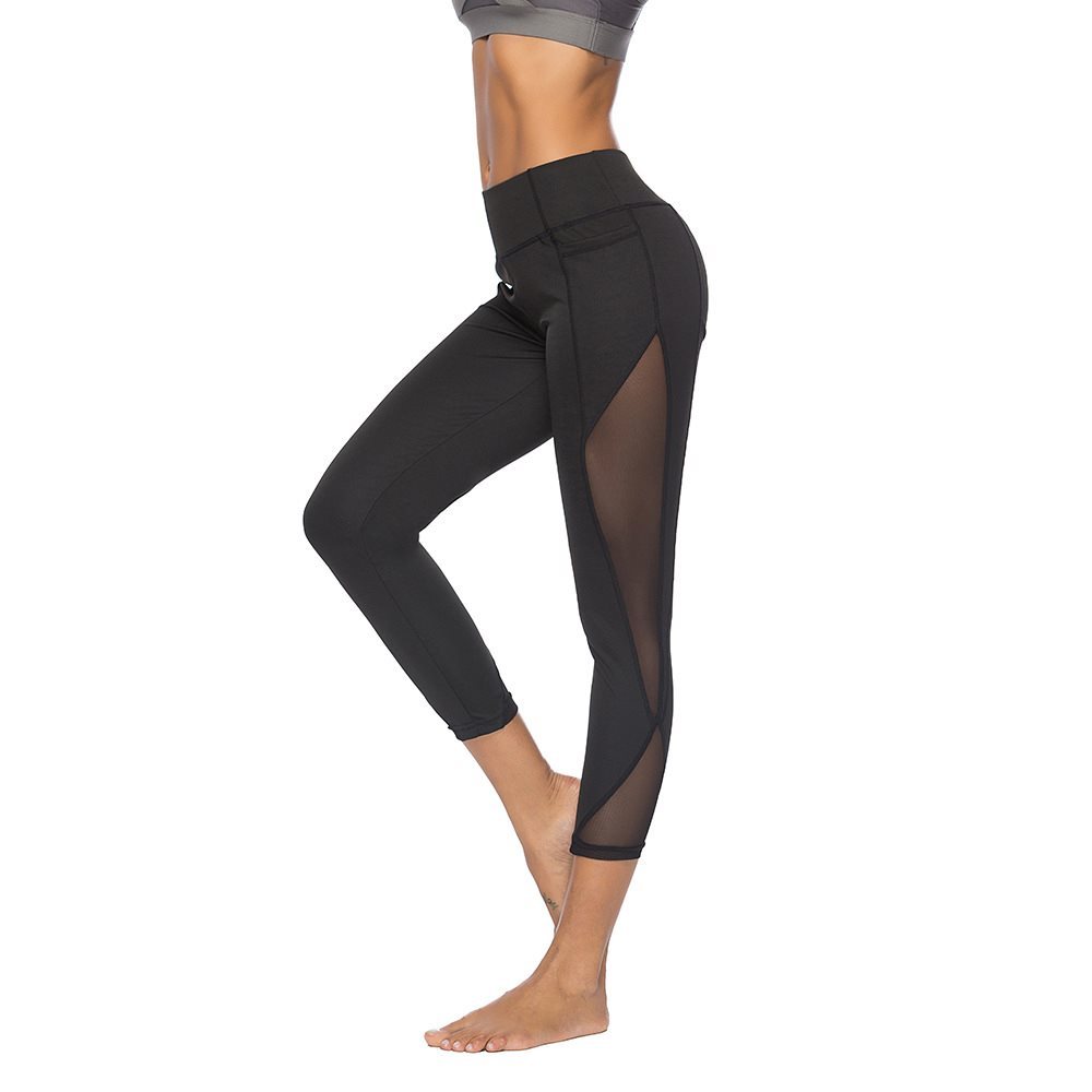 Yoga-Leggings Damen High Waist 7/8 - Leggings mit seitlichen Mesh-Einsätzen – Bild 3
