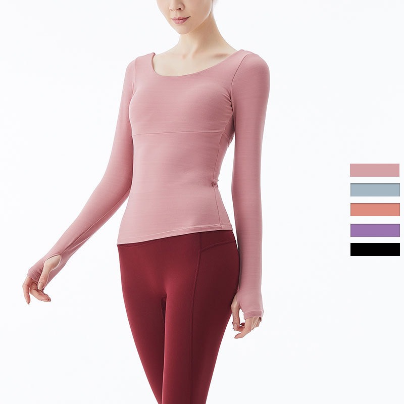 Yoga Langarmshirt Damen – Top mit Brustpolster & gekreuztem Rücken – Bild 2