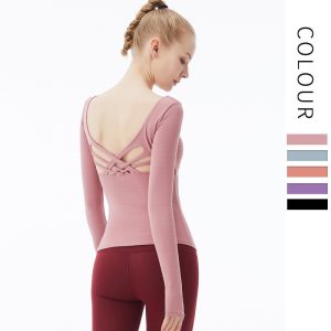Yoga Langarmshirt Damen – Top mit Brustpolster & gekreuztem Rücken