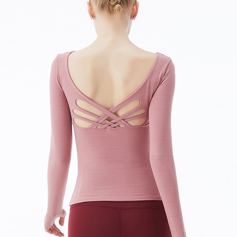 Yoga Langarmshirt Damen – Top mit Brustpolster & gekreuztem Rücken – Bild 4
