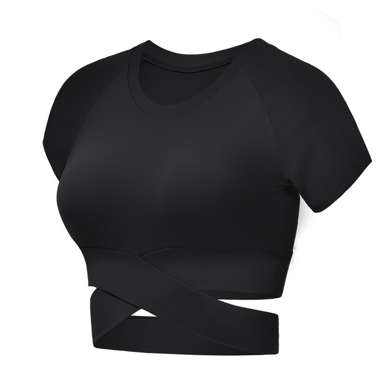 Yoga Crop Top Damen kurzarm – Crossover-Top aus Nylon & Elastan – Bild 5