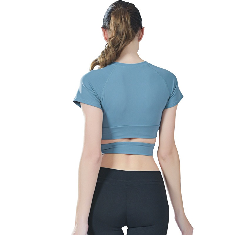 Yoga Crop Top Damen kurzarm – Crossover-Top aus Nylon & Elastan – Bild 4
