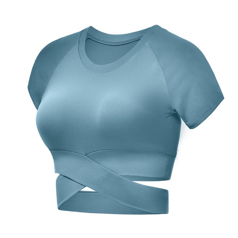 Yoga Crop Top Damen kurzarm – Crossover-Top aus Nylon & Elastan – Bild 2