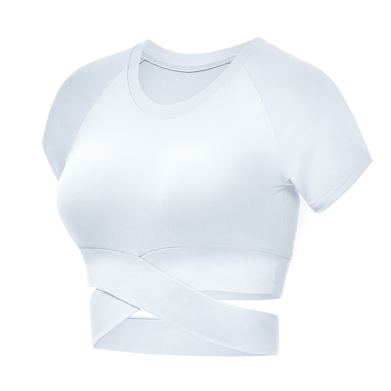 Yoga Crop Top Damen kurzarm – Crossover-Top aus Nylon & Elastan – Bild 3