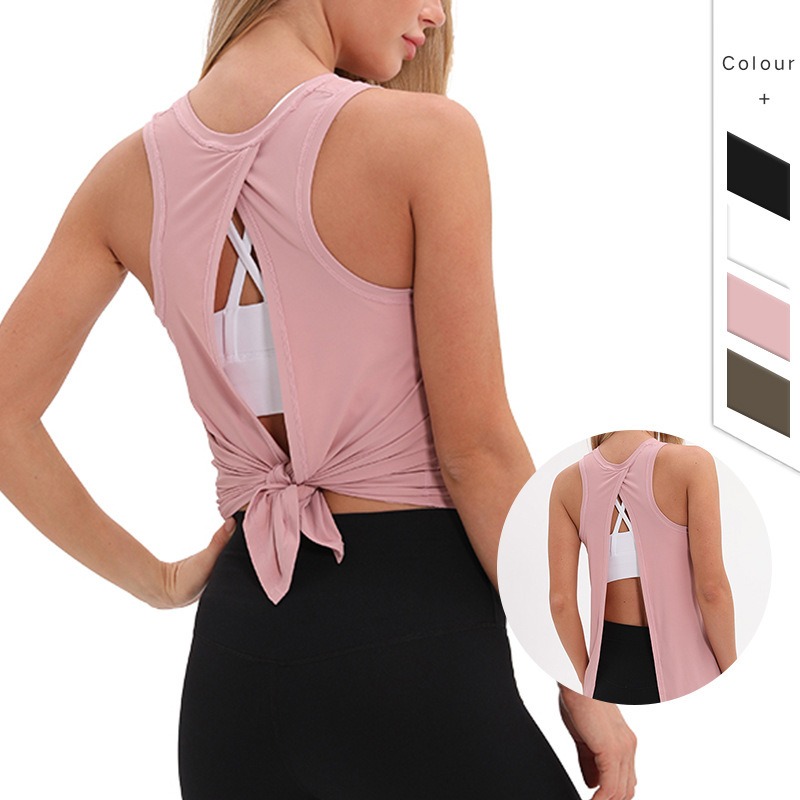 Sport-Tanktop Damen locker - Tanktop mit offenem Rücken und Knoten-Detail – Bild 2