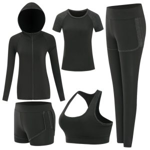 Schwarzes 5-teiliges Yoga-Set für Damen