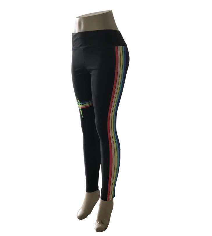 Yoga-Leggings Damen mit Regenbogen-Seitenstreifen – bedruckte Sport-Leggings – Bild 3