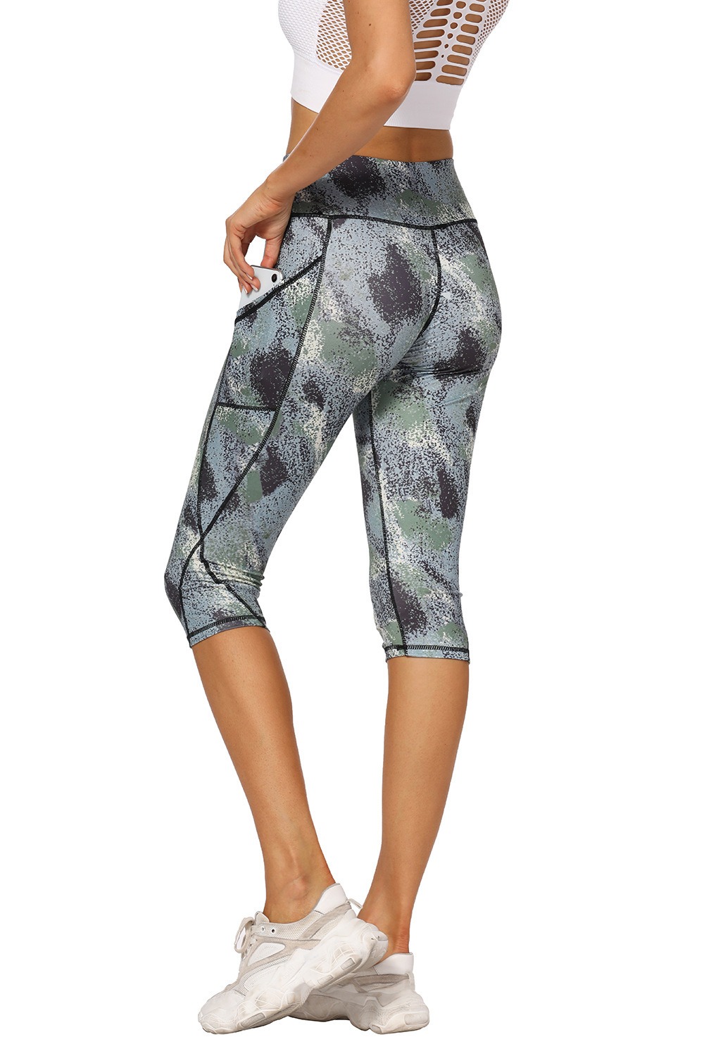 Yoga-Leggings Damen mit Blumen-Print – High-Waist Leggings mit Taschen – Bild 4