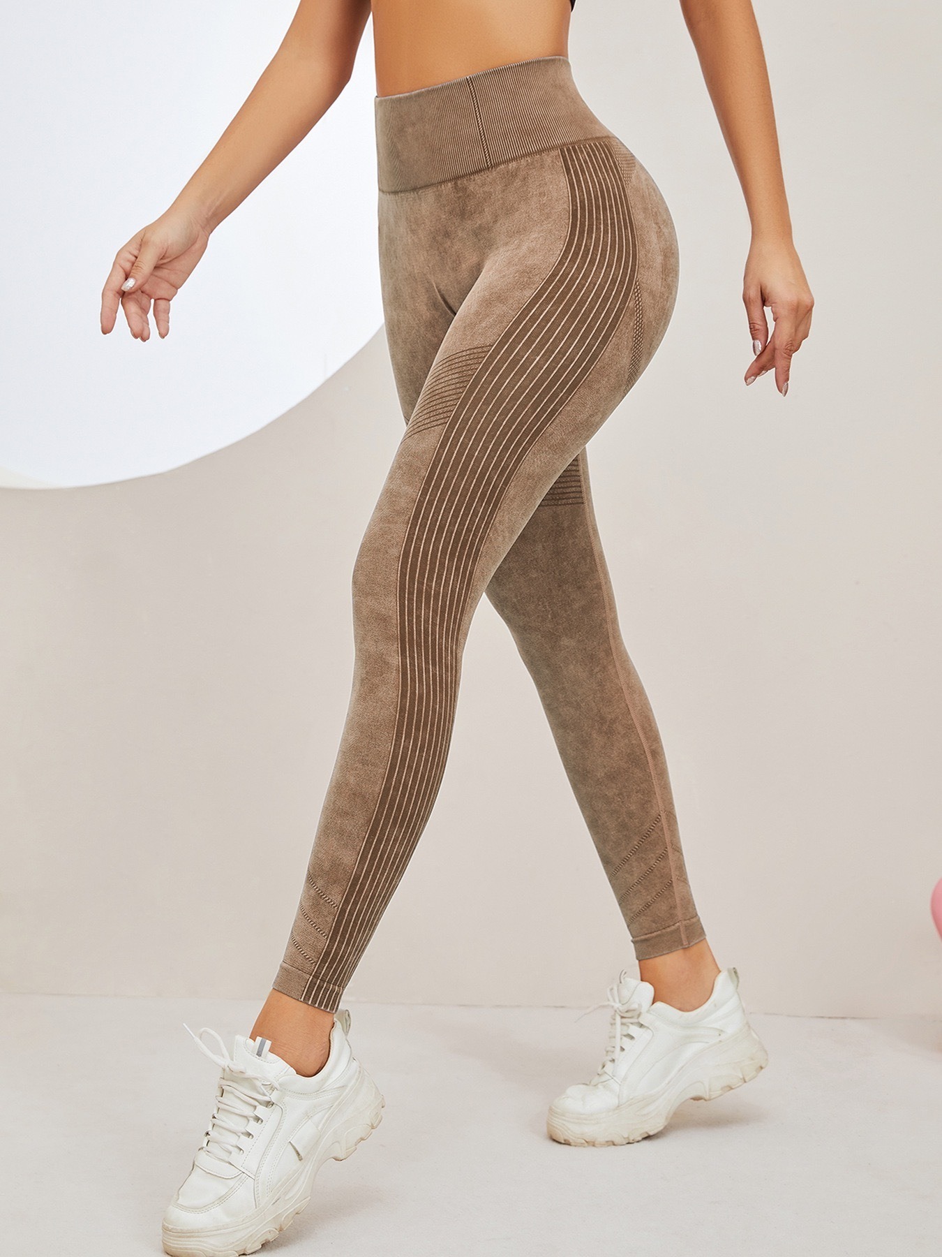 Yoga-Leggings Damen nahtlos – Washed-Look, High Waist, figurformend
