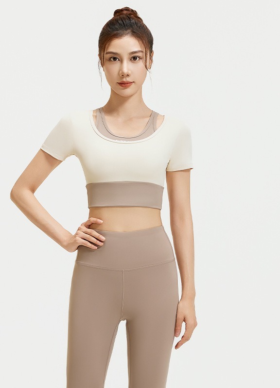 Yoga-Set Damen 2-teilig Colorblock – Kurzarm-Top mit Leggings