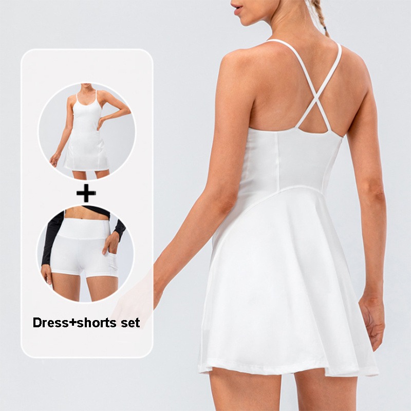 Tennis-Yoga-Kleid Damen 2-teilig – Sportkleid mit Shorts – Bild 3