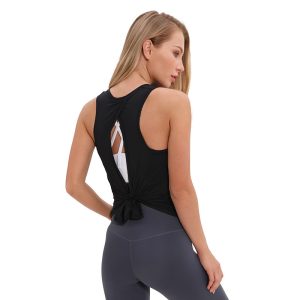Sport-Tanktop Damen locker - Tanktop mit offenem Rücken und Knoten-Detail