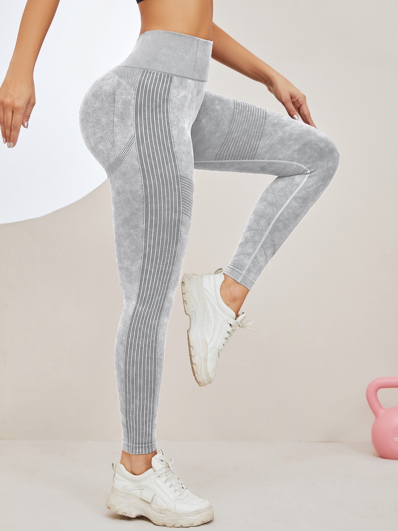 Yoga-Leggings Damen nahtlos – Washed-Look, High Waist, figurformend – Bild 3