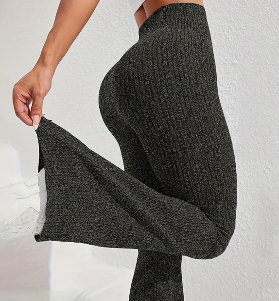 Gerippte Flare-Leggings Damen – High Waist Schlag – Bild 3