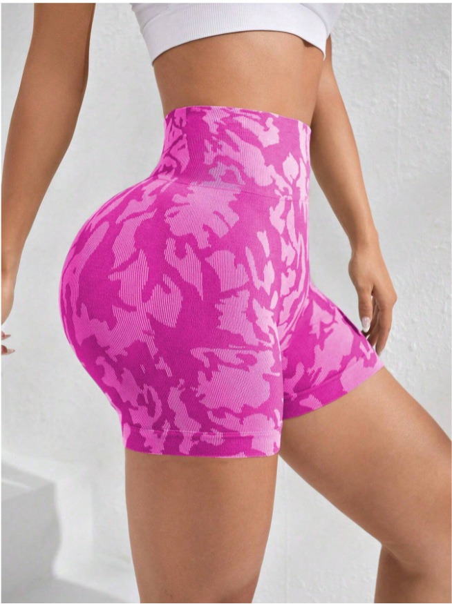 Yoga-Shorts Damen - enge Shorts im grauen Tarnmuster (Tie-dye/Camo) – Bild 3