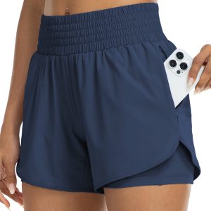 Navyblaue Yoga-Shorts Zweilagig für Damen