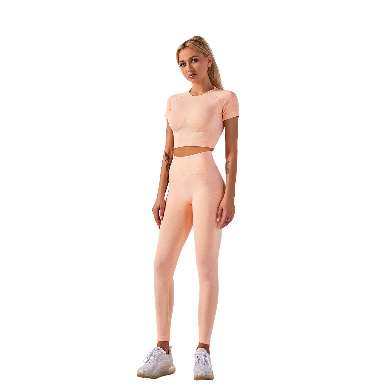 Yoga-Set Damen 2-teilig nahtlos - Crop-Top kurzarm + Leggings – Bild 8