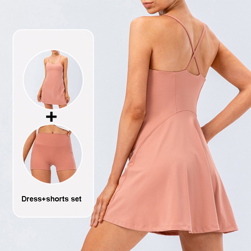 Tennis-Yoga-Kleid Damen 2-teilig – Sportkleid mit Shorts – Bild 4