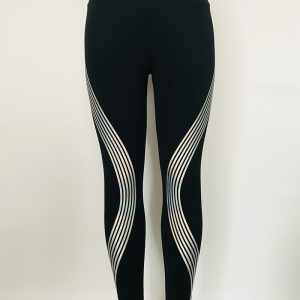 Sport-Leggings Damen High Waist - Schwarze Leggings mit reflektierenden Laser-Streifen