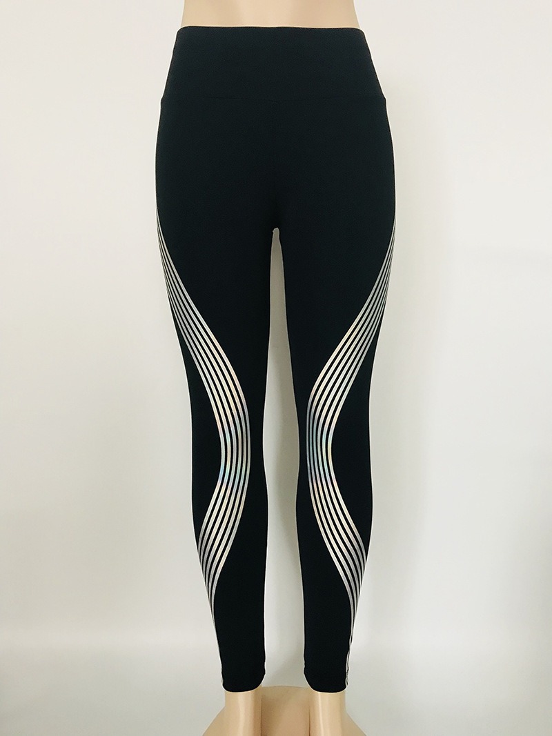 Sport-Leggings Damen High Waist - Schwarze Leggings mit reflektierenden Laser-Streifen
