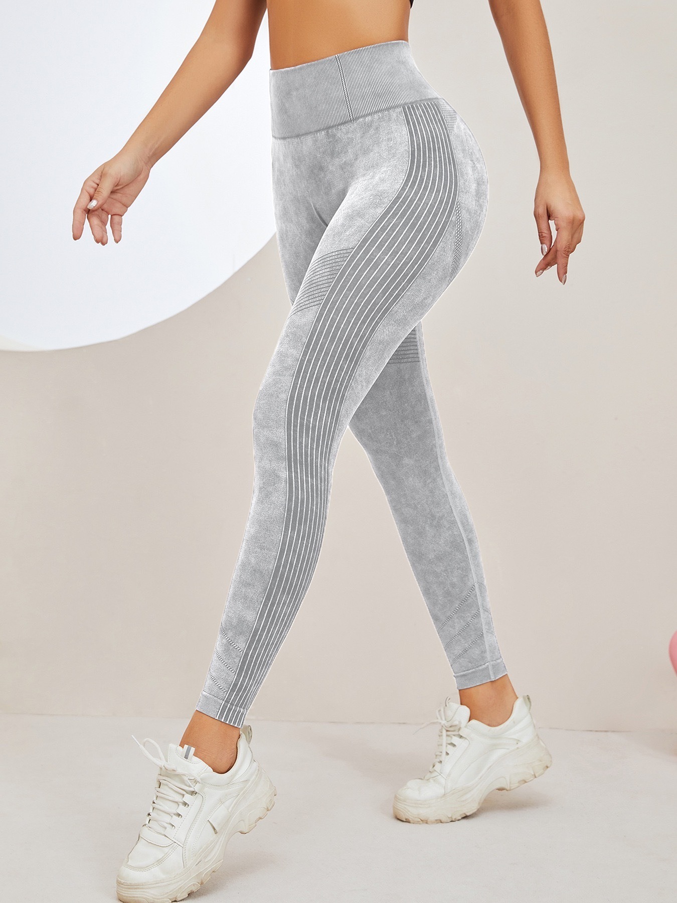 Yoga-Leggings Damen nahtlos – Washed-Look, High Waist, figurformend – Bild 9