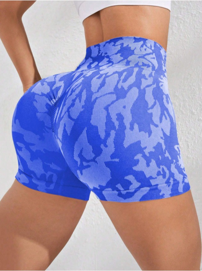 Yoga-Shorts Damen - enge Shorts im grauen Tarnmuster (Tie-dye/Camo) – Bild 8
