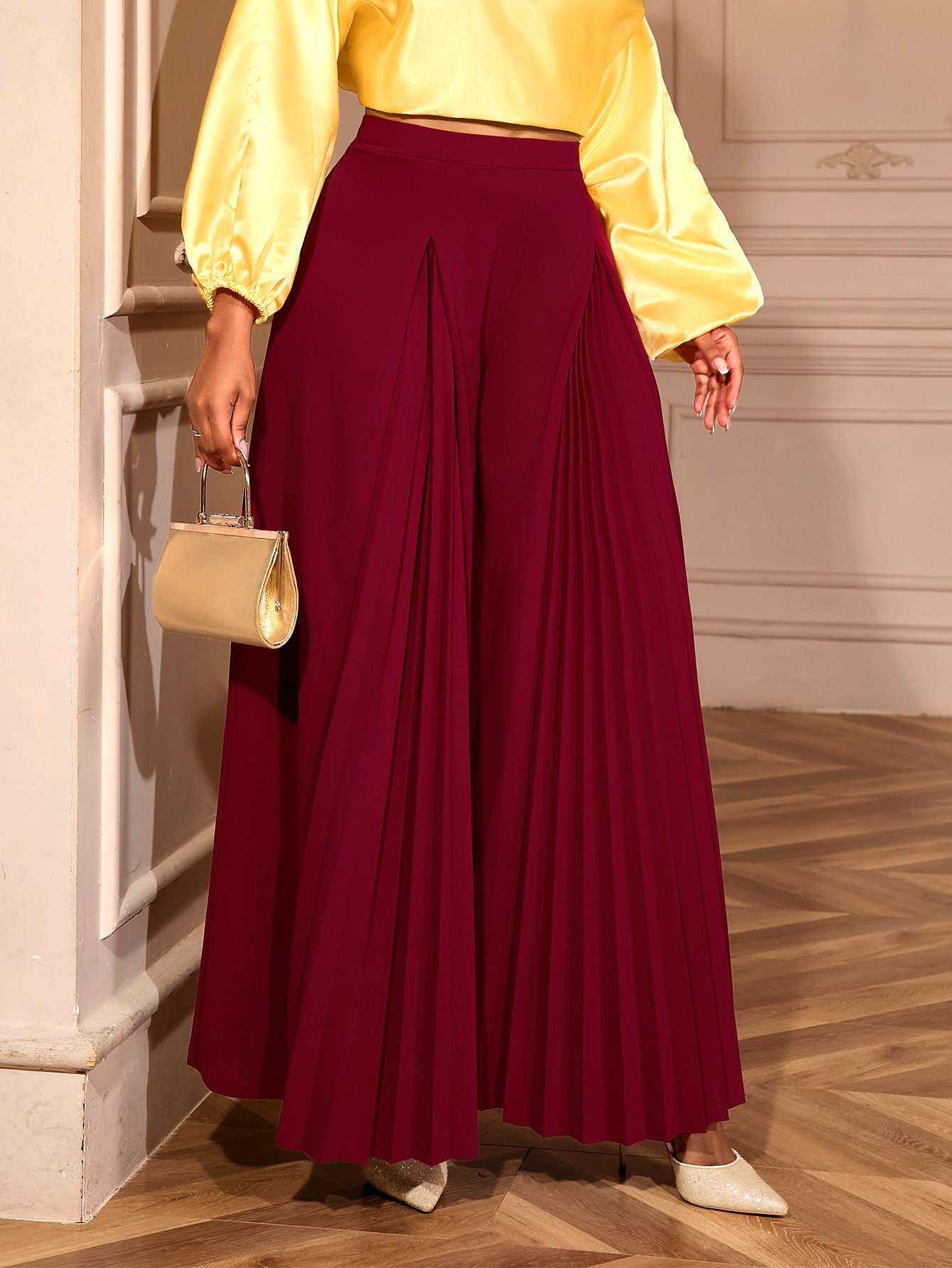 Yoga-Palazzo-Hose Damen weit – High-Waist Hose mit Falten-Details – Bild 4