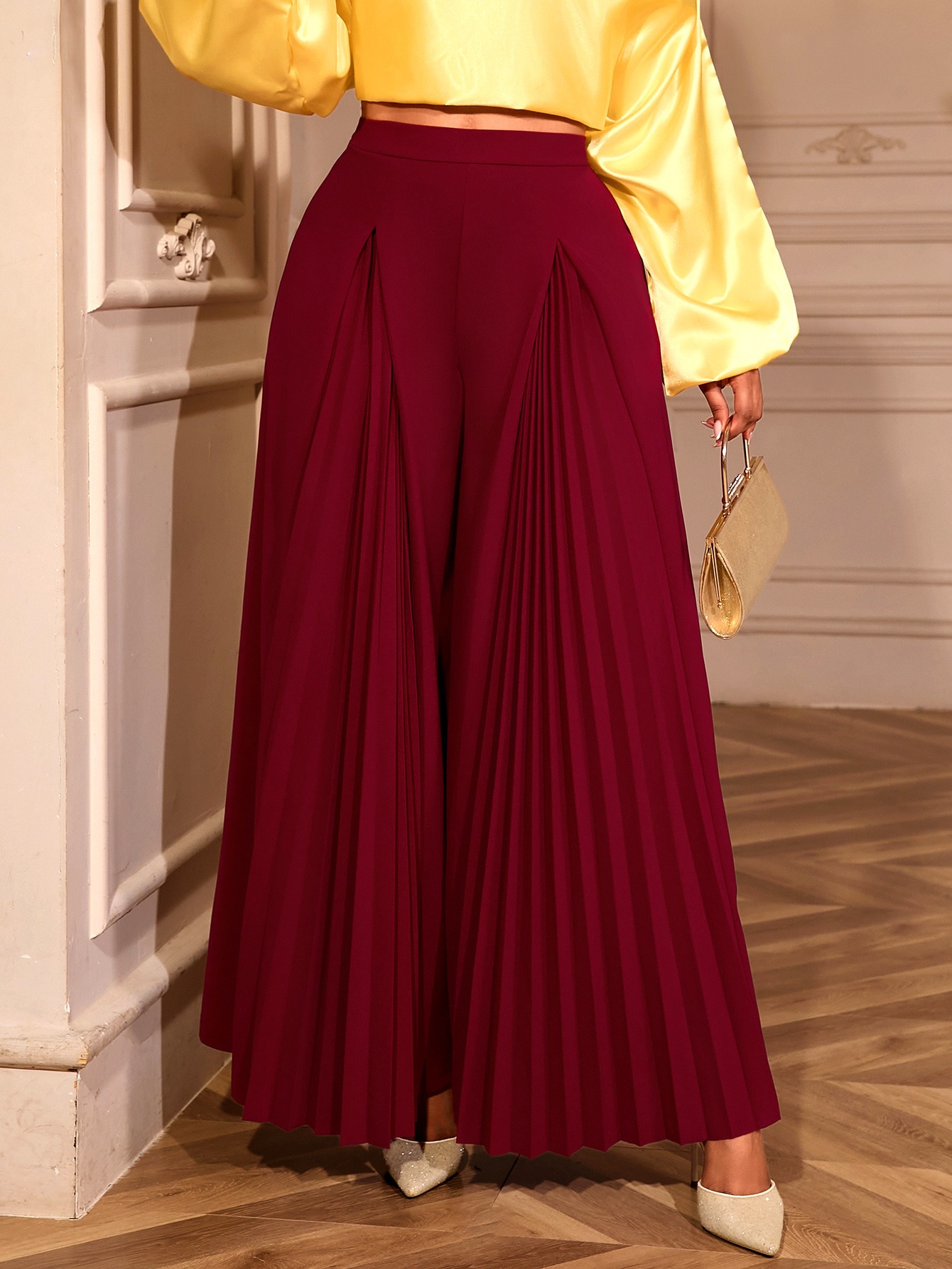 Yoga-Palazzo-Hose Damen weit – High-Waist Hose mit Falten-Details – Bild 3