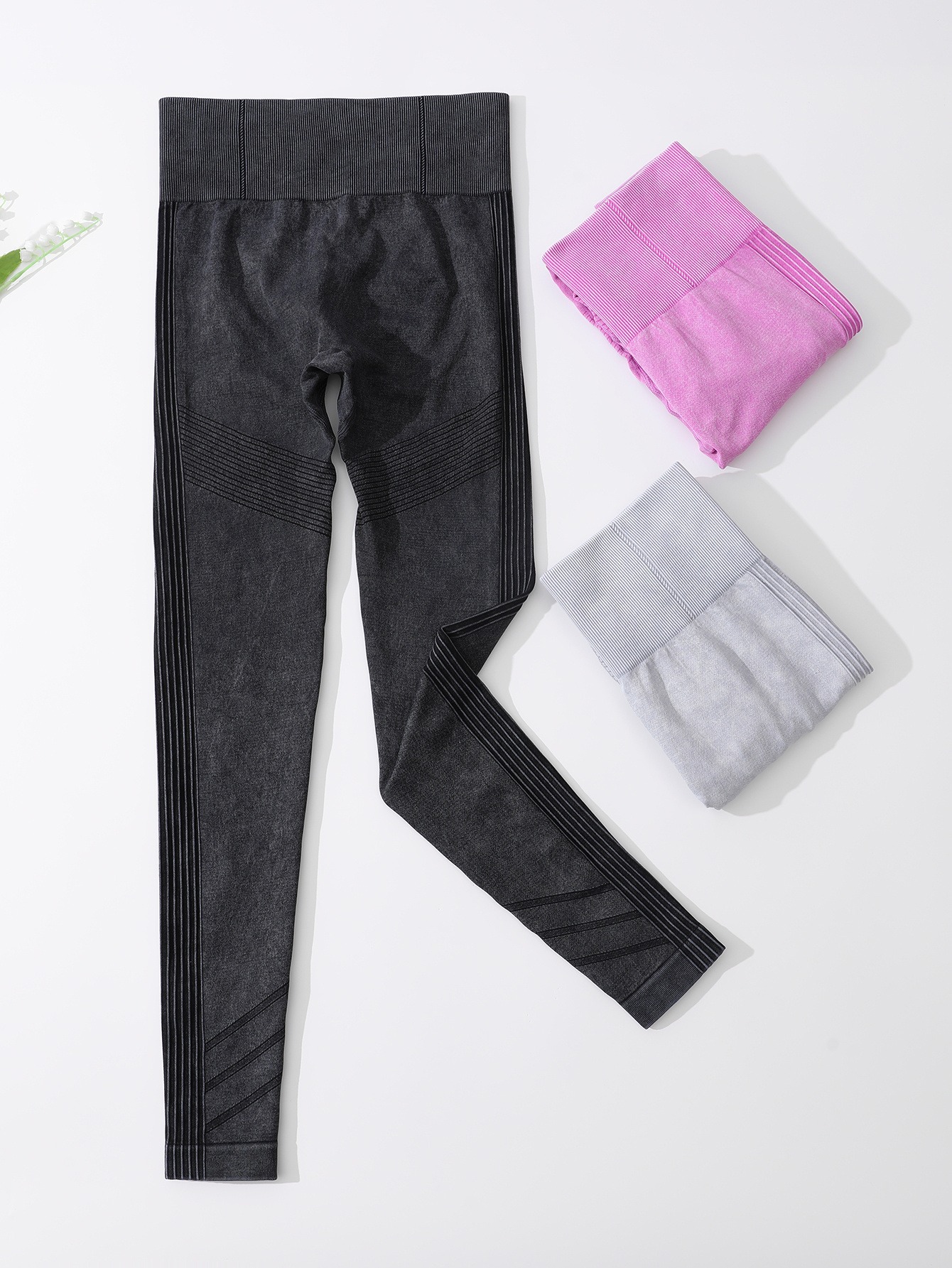 Yoga Leggings Damen 3er Pack – Seamless High Waist mit Rippstruktur – Bild 9