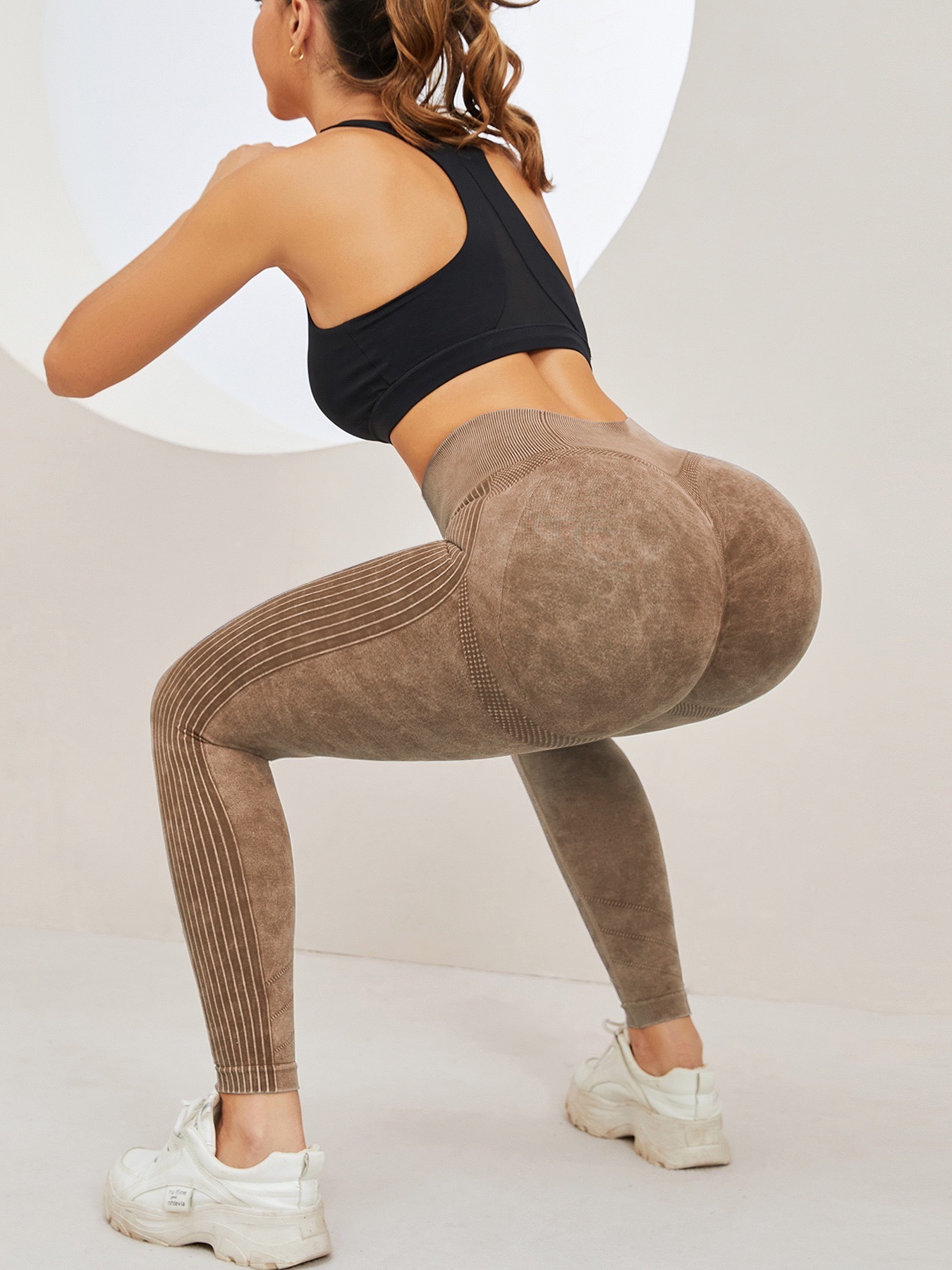 Yoga-Leggings Damen nahtlos – Washed-Look, High Waist, figurformend – Bild 2