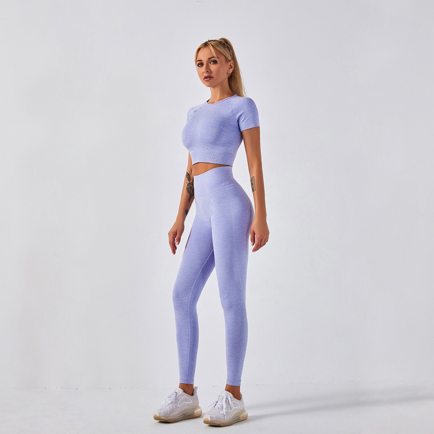 Yoga-Set Damen 2-teilig nahtlos - Crop-Top kurzarm + Leggings – Bild 7