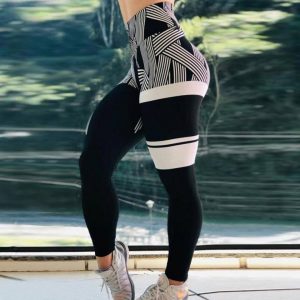 Yoga-Leggings für Damen mit geometrischem Muster – Schwarz/Weiß