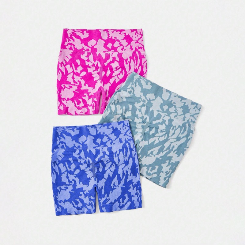Yoga-Shorts Damen - enge Shorts im grauen Tarnmuster (Tie-dye/Camo) – Bild 5