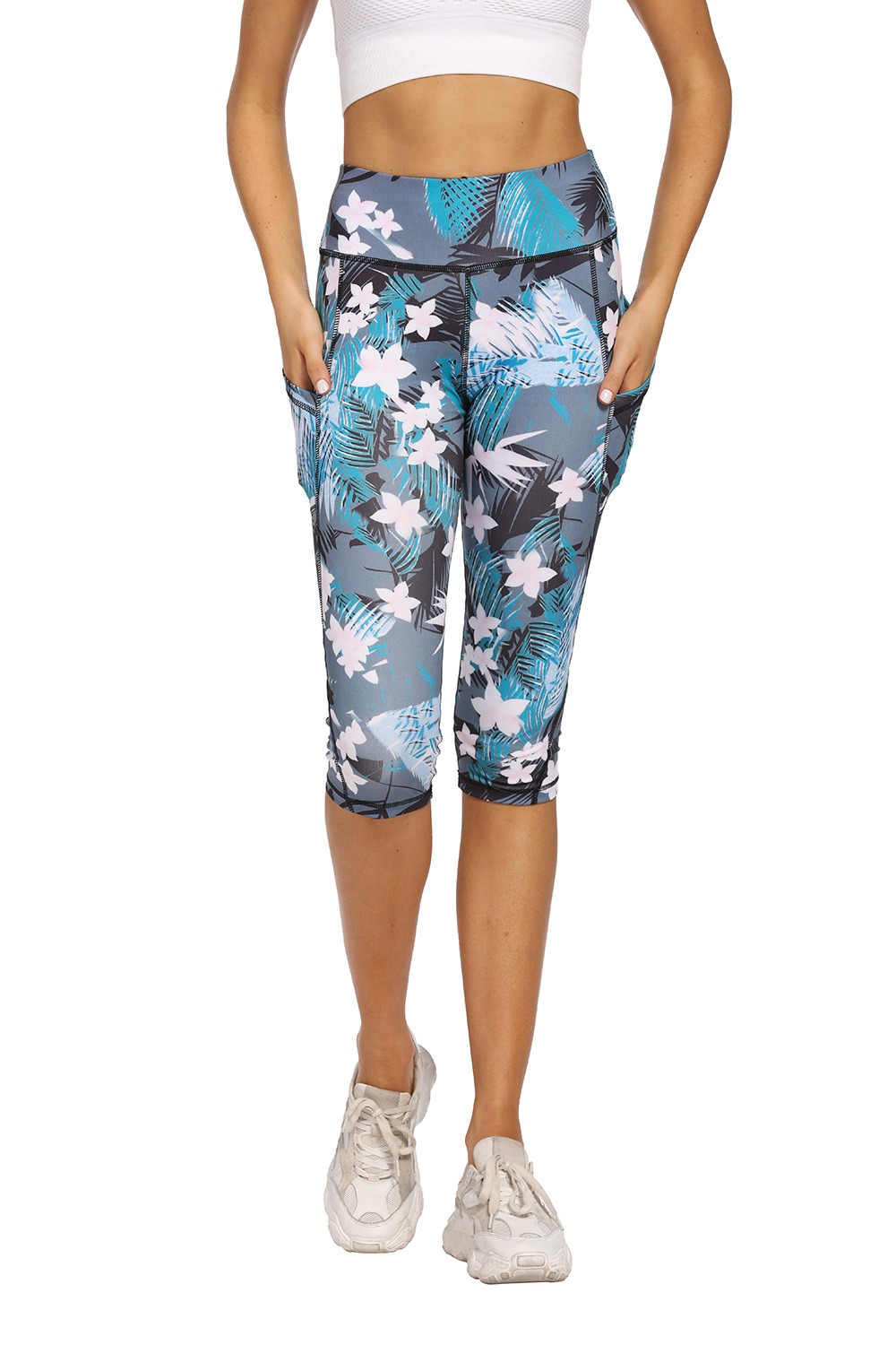 Yoga-Leggings Damen mit Blumen-Print – High-Waist Leggings mit Taschen – Bild 5