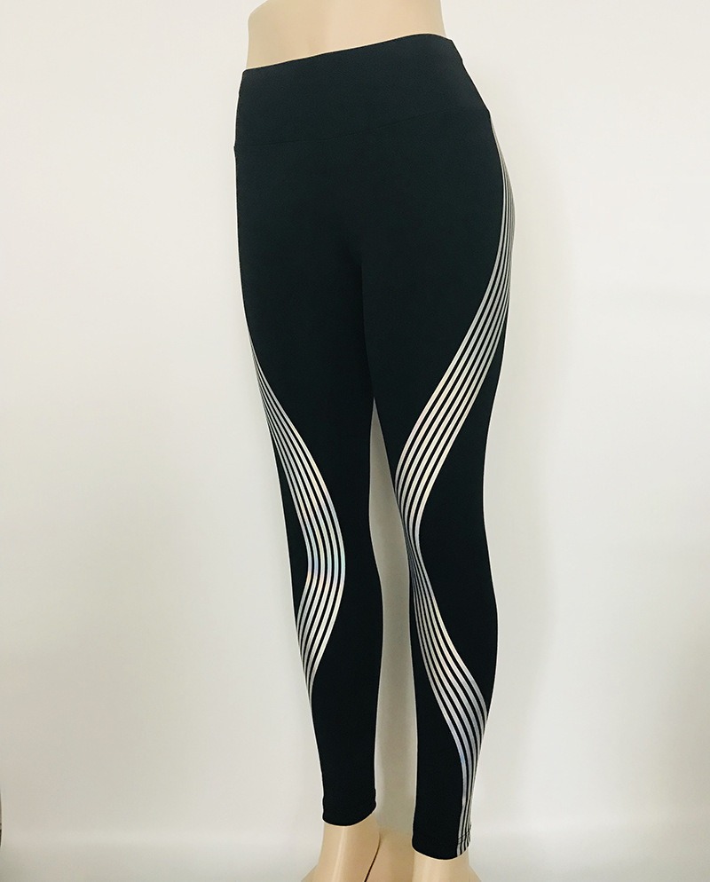Sport-Leggings Damen High Waist - Schwarze Leggings mit reflektierenden Laser-Streifen – Bild 2
