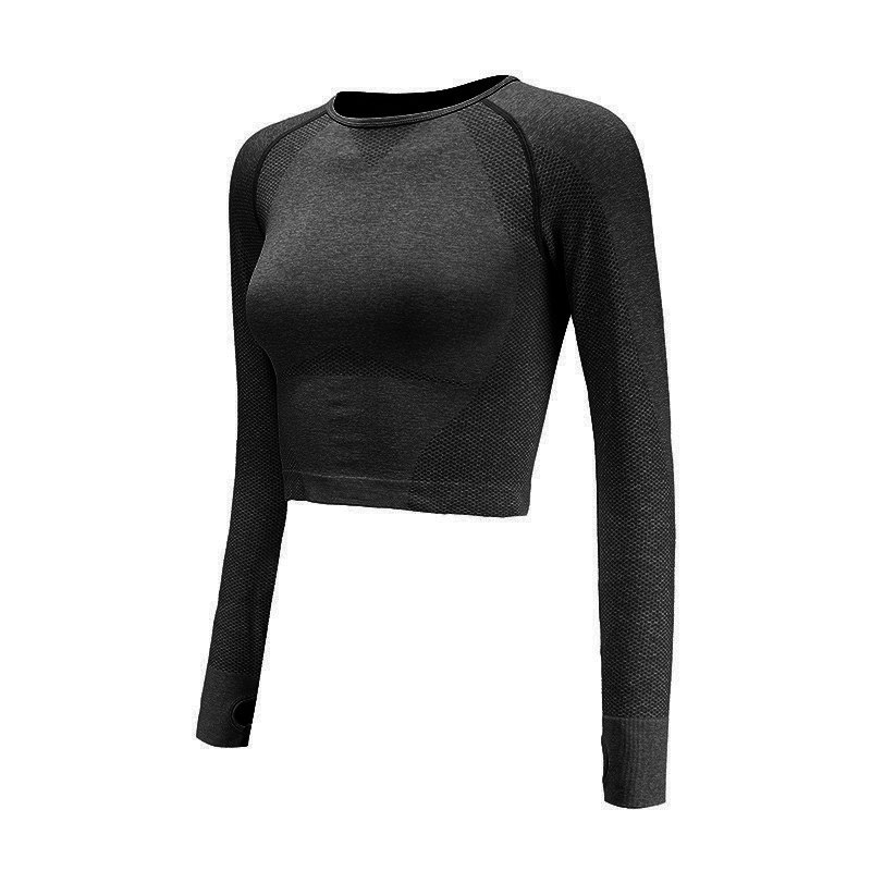 Crop-Top Damen langarm nahtlos - Sport-Top mit Daumenloch – Bild 9