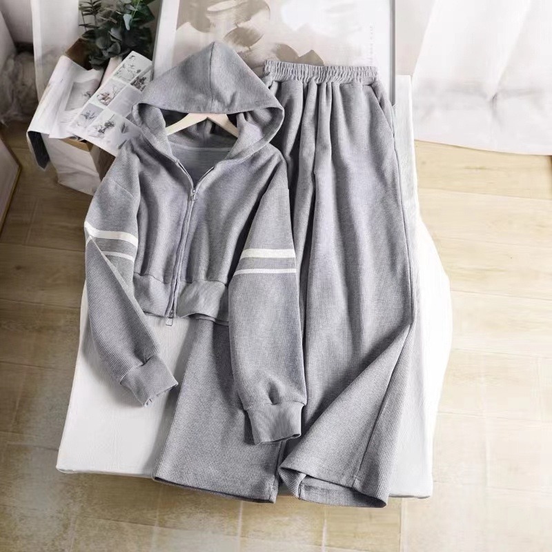 Yoga-Set Damen Waffelstrick – Cardigan-Set mit Kapuze – Bild 7
