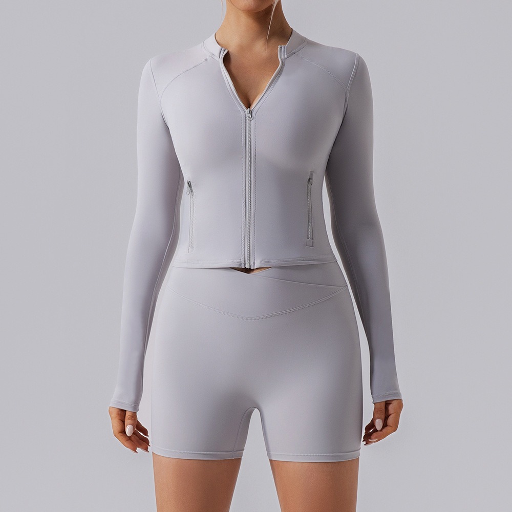 Sport-Cardigan Damen mit Reißverschluss - langärmlige Jacke für Yoga, Laufen und Fitness – Bild 7